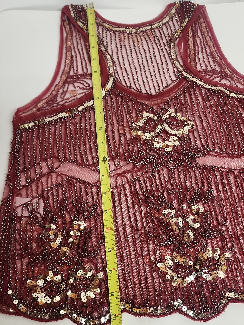 LOVECULTURE Size S Burgundy Sequin Stunning Beautiful Mesh Racerback Camisole - Picture 7 of 10